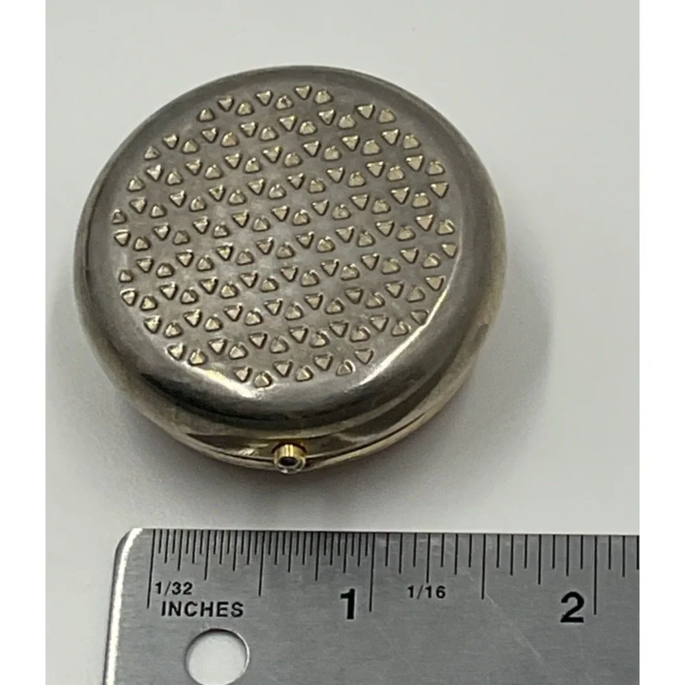 Vintage Round Pill Box Wood Inlay Gold‎ Tone 3-Compartment